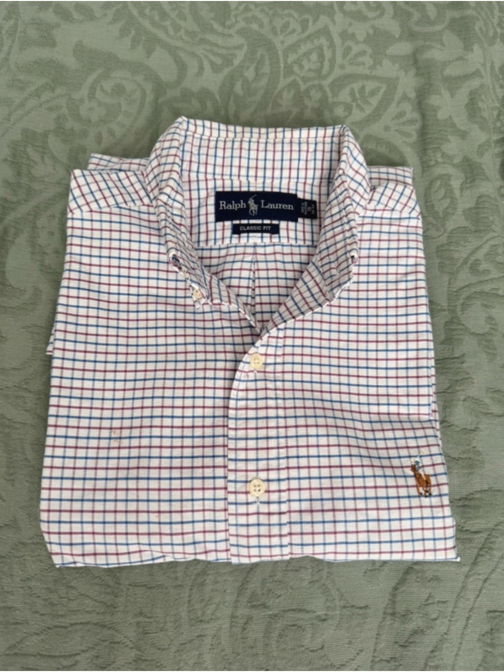 Ralph Lauren Classic Fit Windowpane Check Shirt Mens 16 32/33 White Blue Red